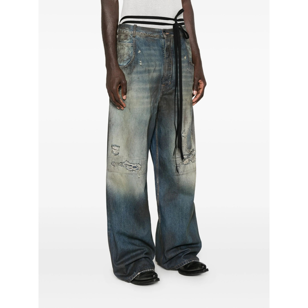 Ann Demeulemeester Distressed Panelled Jeans In Blue