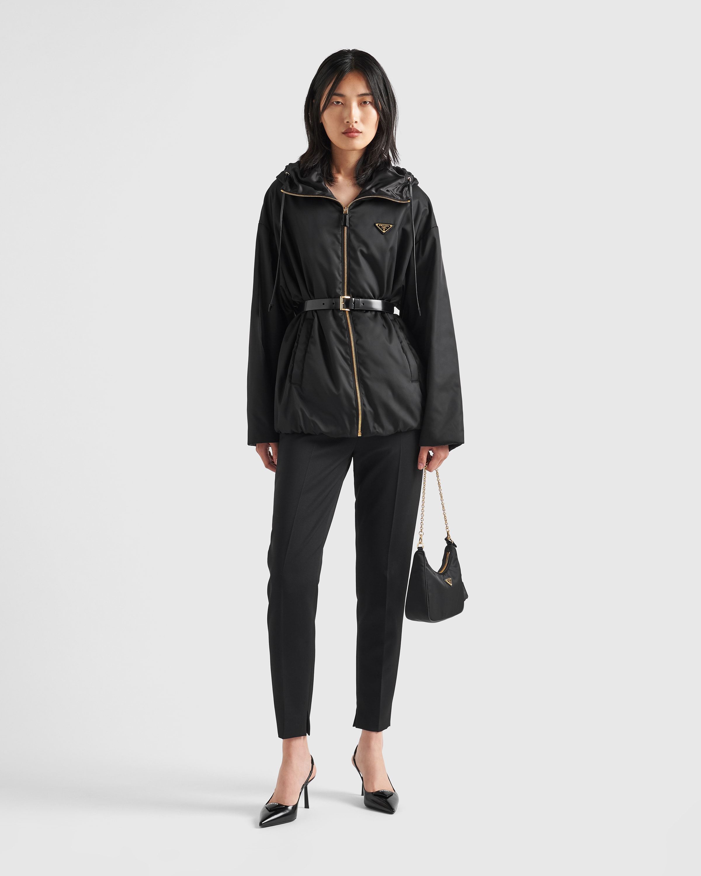Prada Womens Black Re-nylon Belted Recycled-nylon Jacket In Black