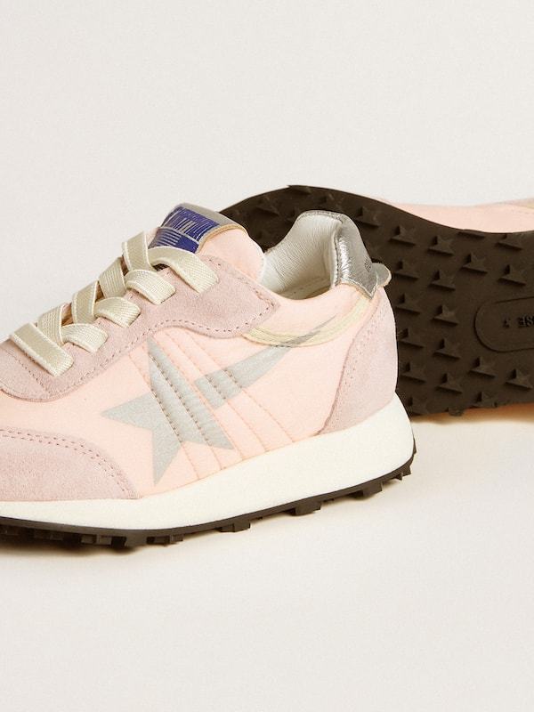 Golden Goose Marathon Junior In Pink Nylon With Printed Star And Leather Heel Tab In Pink