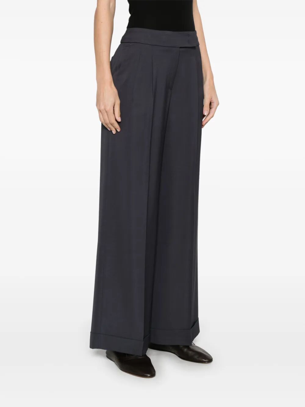 Peserico Viscose Cady Stretch Wide Leg Trousers In Black