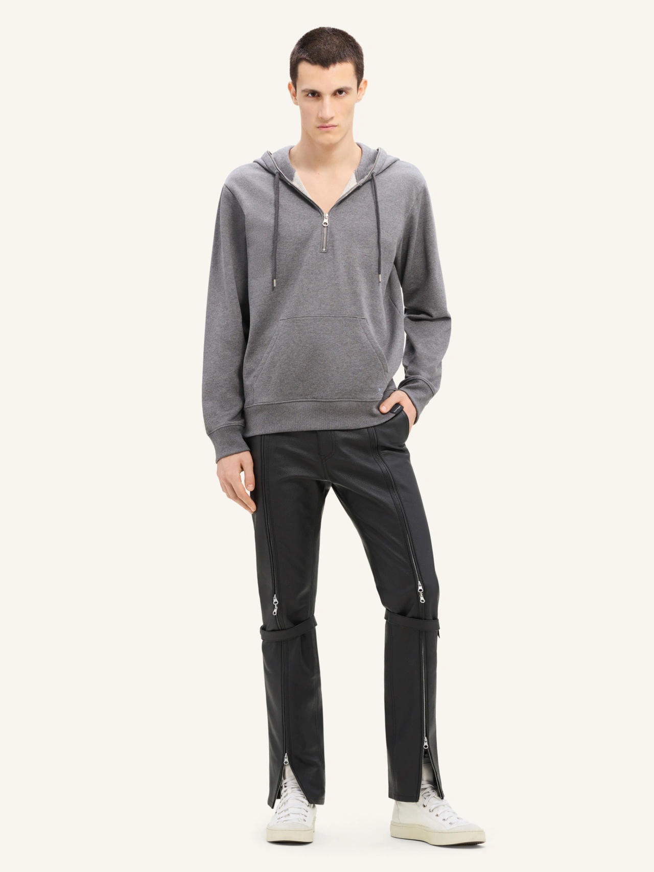 Courrèges Zipped Fleece Hoodie In Gray