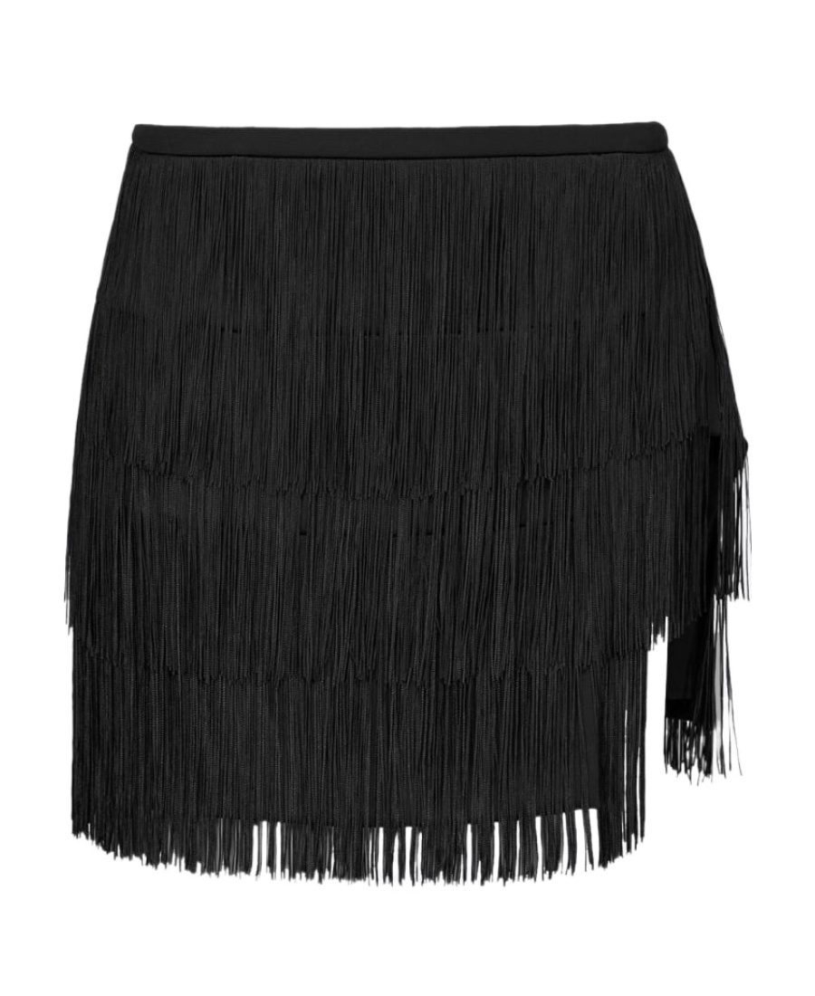 Shop Pinko High-waisted Fringed Miniskirt In Black
