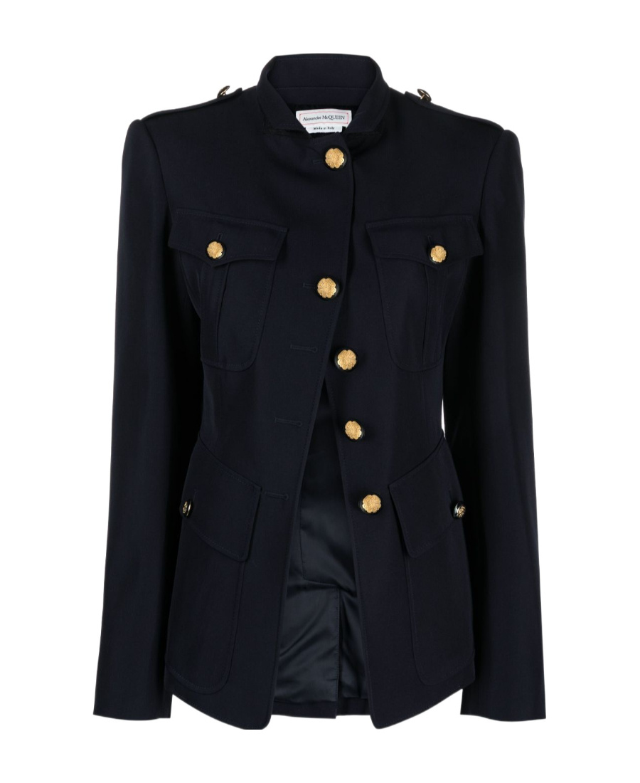 Alexander Mcqueen Alexander Mc Queen Single Breasted Navy Wool Jacket In Blue