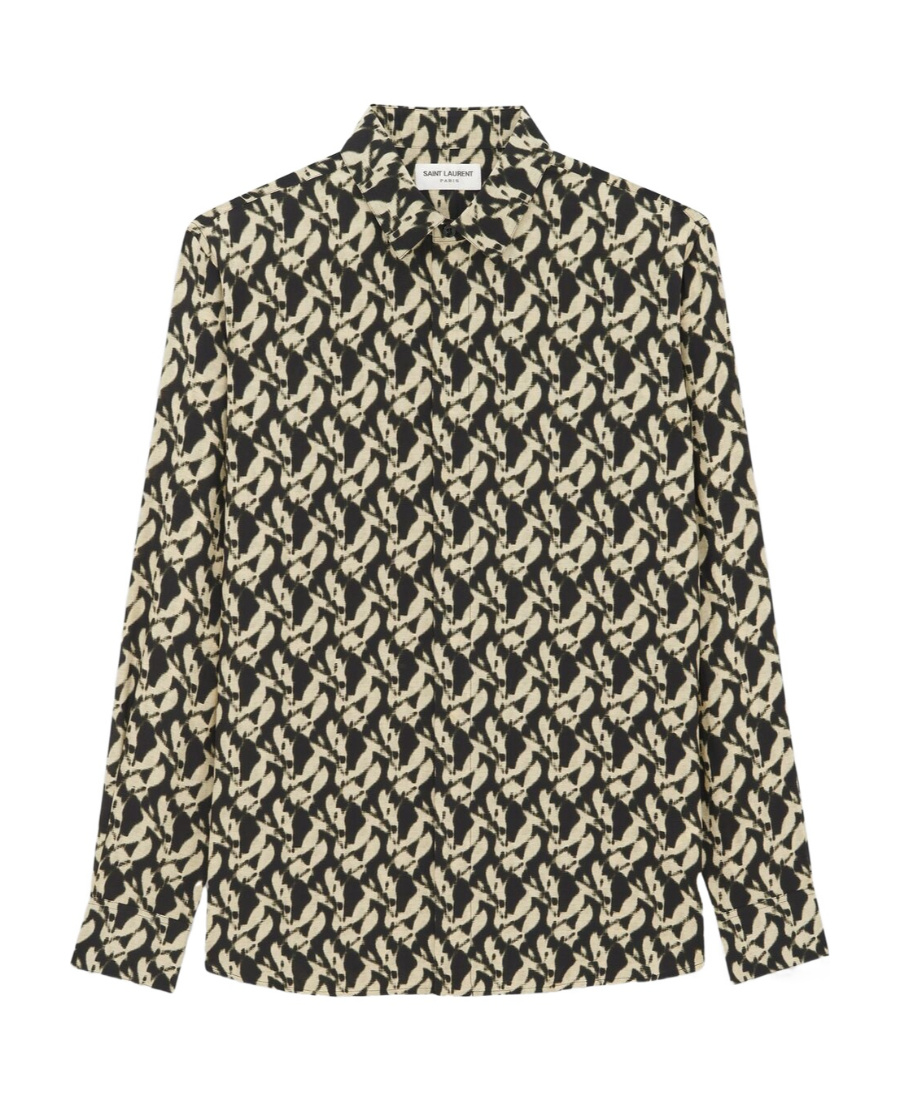 Saint Laurent Abstract-print Cotton Shirt In Black