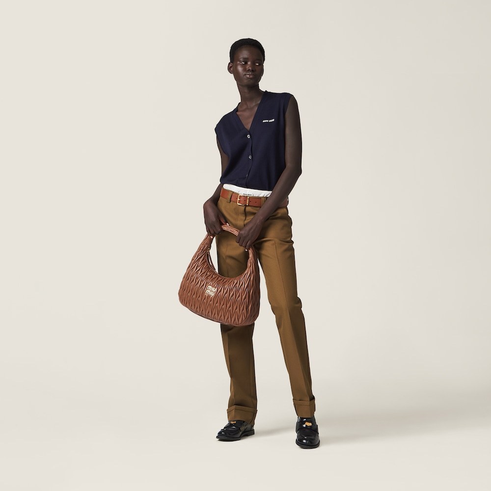 Miu Miu Miu Wander Matelassé Nappa Leather Hobo Bag In Brown