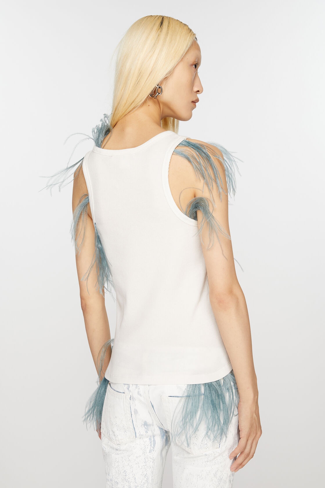 Acne Studios Feather-detailing Ribbed Tank Top In White