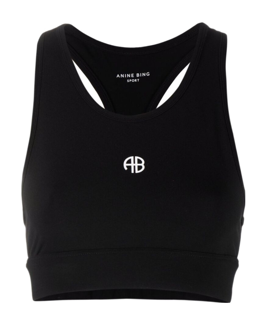 Shop Anine Bing Blair Logo Printed Training Bra In Black