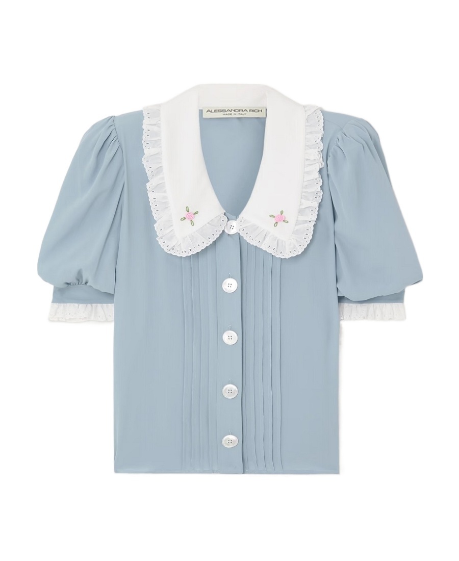Alessandra Rich Contrast-collar Pleated Shirt In Gray