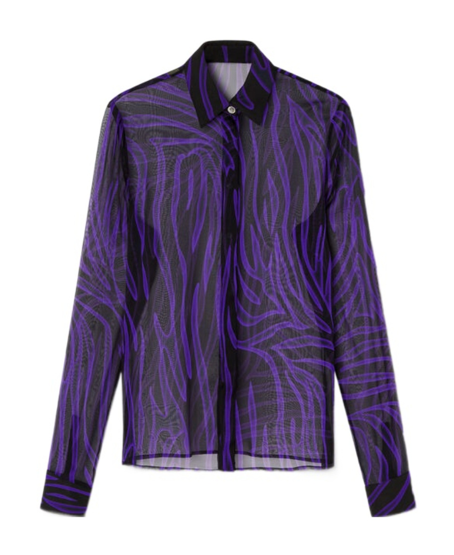 Versace Zebra-print Semi-sheer Shirt In Black