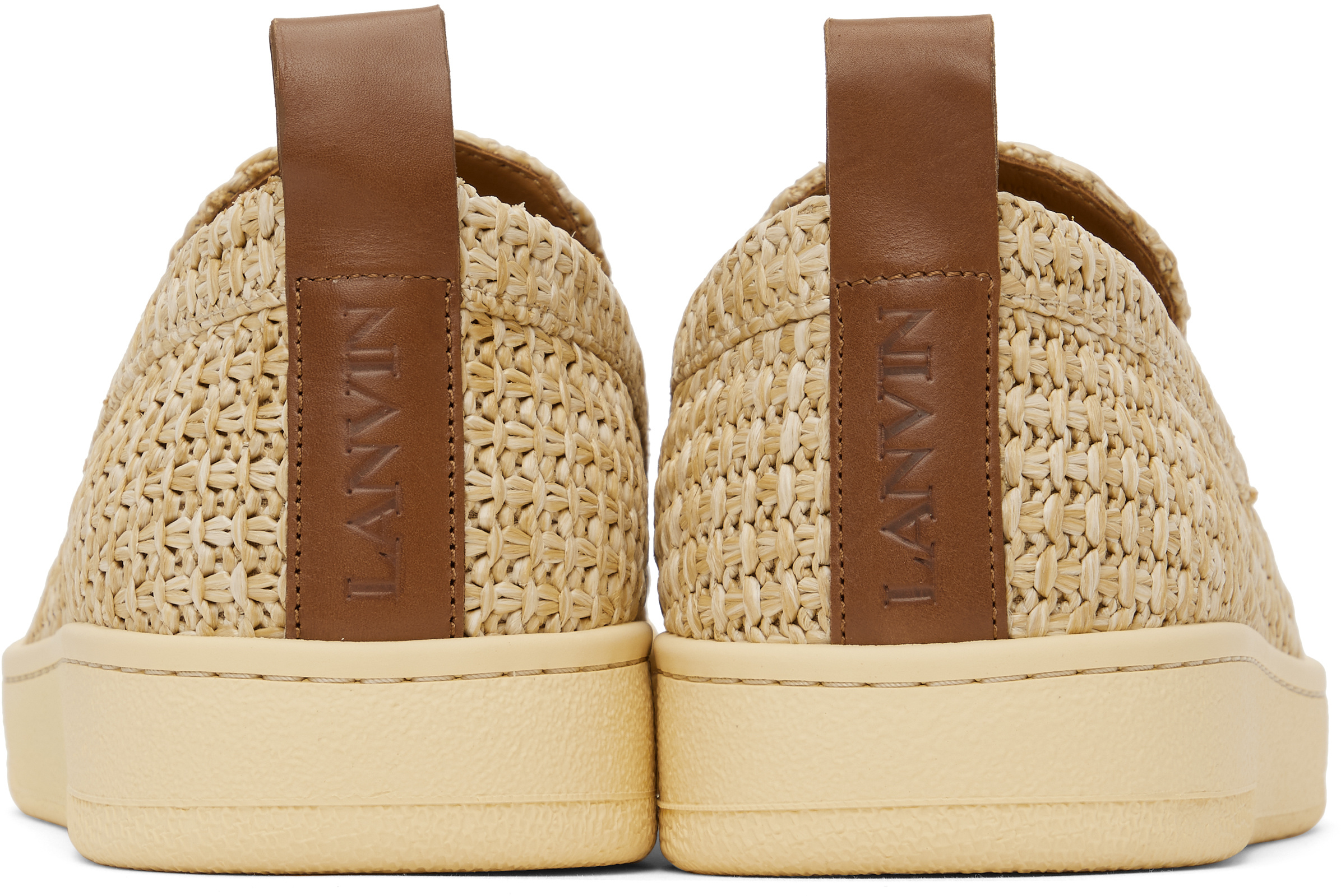 Lanvin Loafers With Pull Tab And Woven Texture In Brown