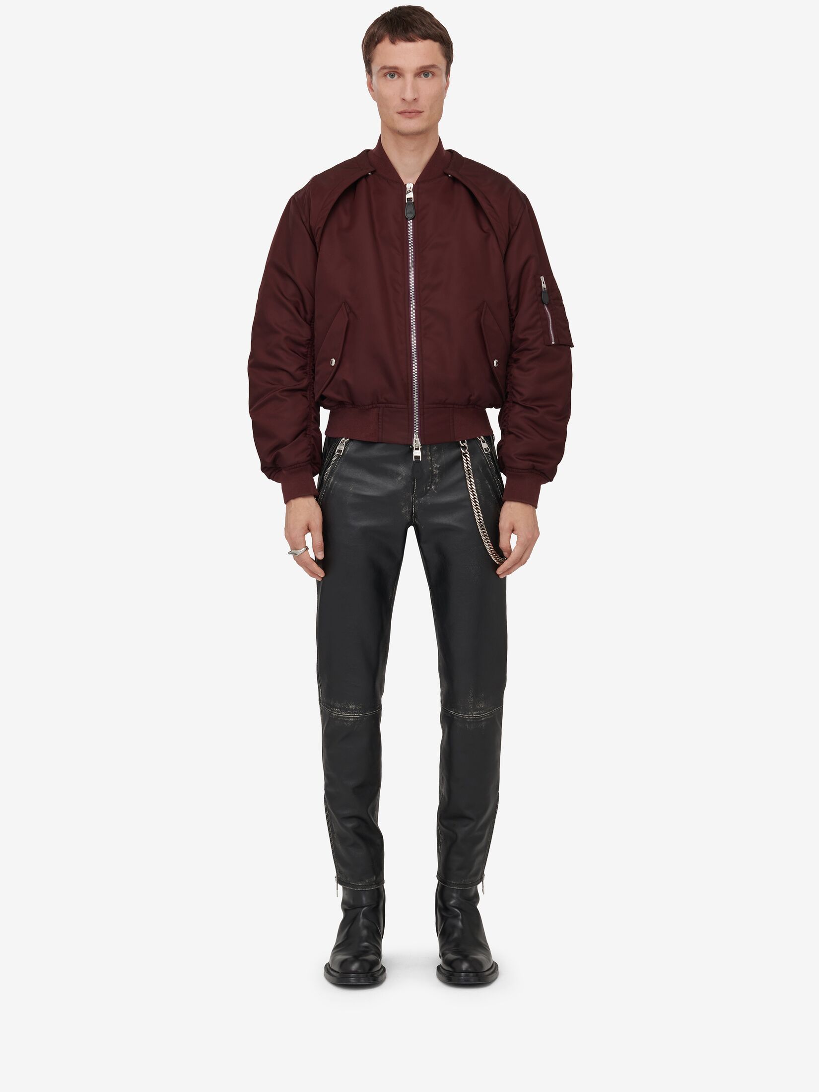 Alexander Mcqueen Harness Nylon Bomber Jacket In Red