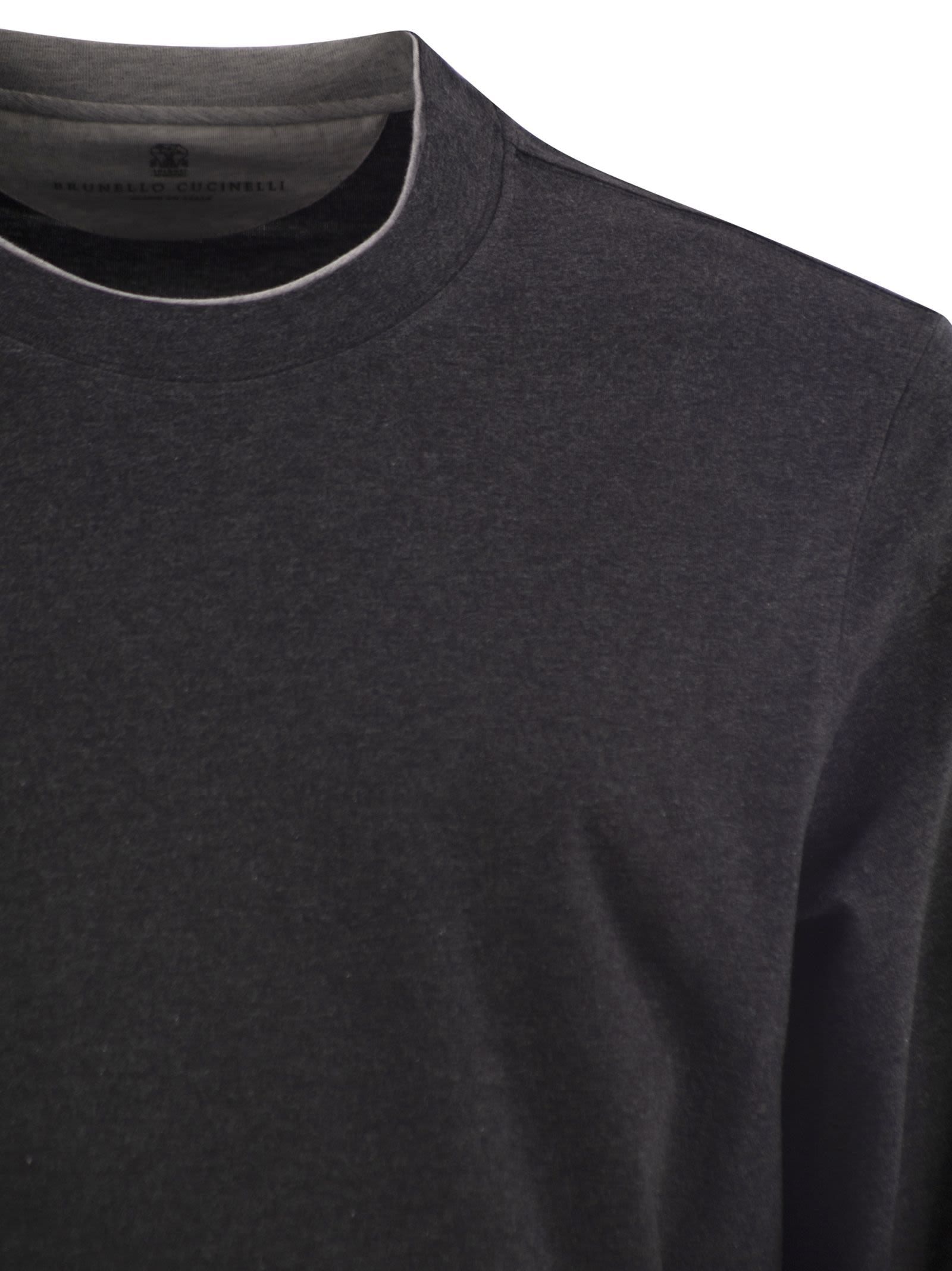 Brunello Cucinelli Men Crew-neck Cotton Jersey T-shirt With Long Sleeves In Black