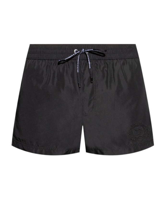 Dolce & Gabbana Logo-embroidered Drawstring Swim Shorts In Black