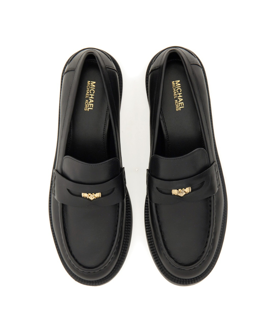Shop Michael Michael Kors Logo-penny Leather Loafers In Black