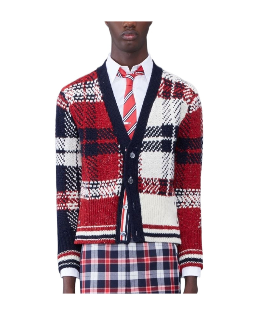 Thom Browne Fun Mix Tartan Jacquard Wool Cardigan In Multicolor