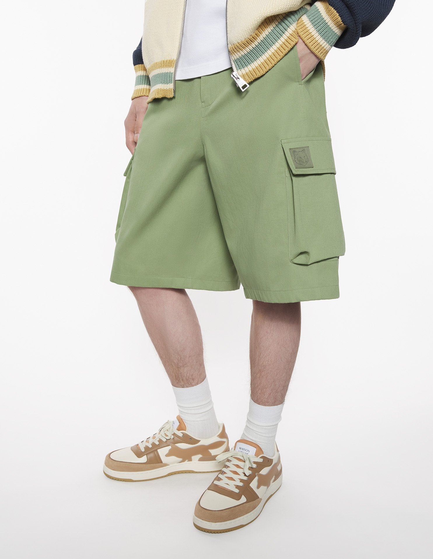 Maison Kitsuné Bermuda Shorts With Belt Loops And Pockets In Green