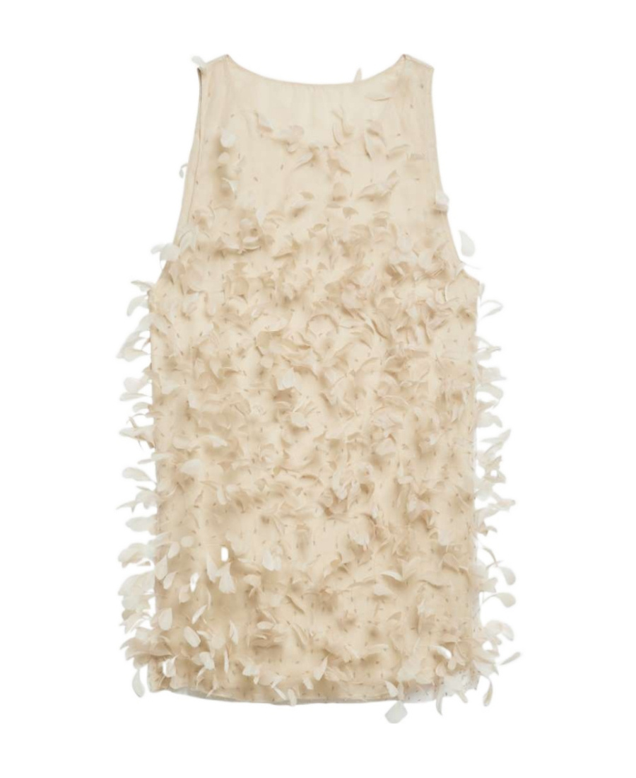 Max Mara Priamo Feather-embellished Tulle Mini Dress In Nude