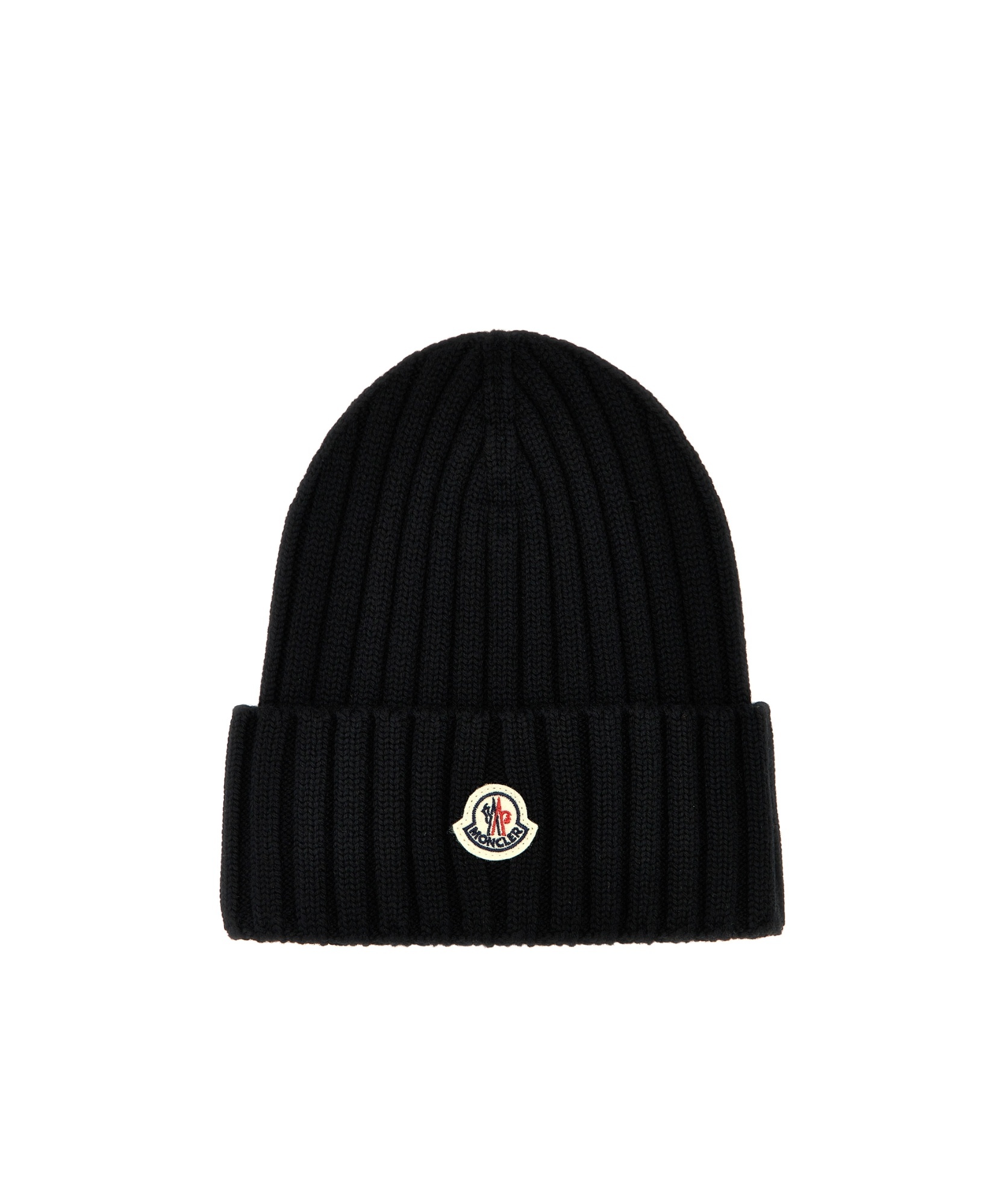 Moncler Logo Patch Ribbed Beanie In Black