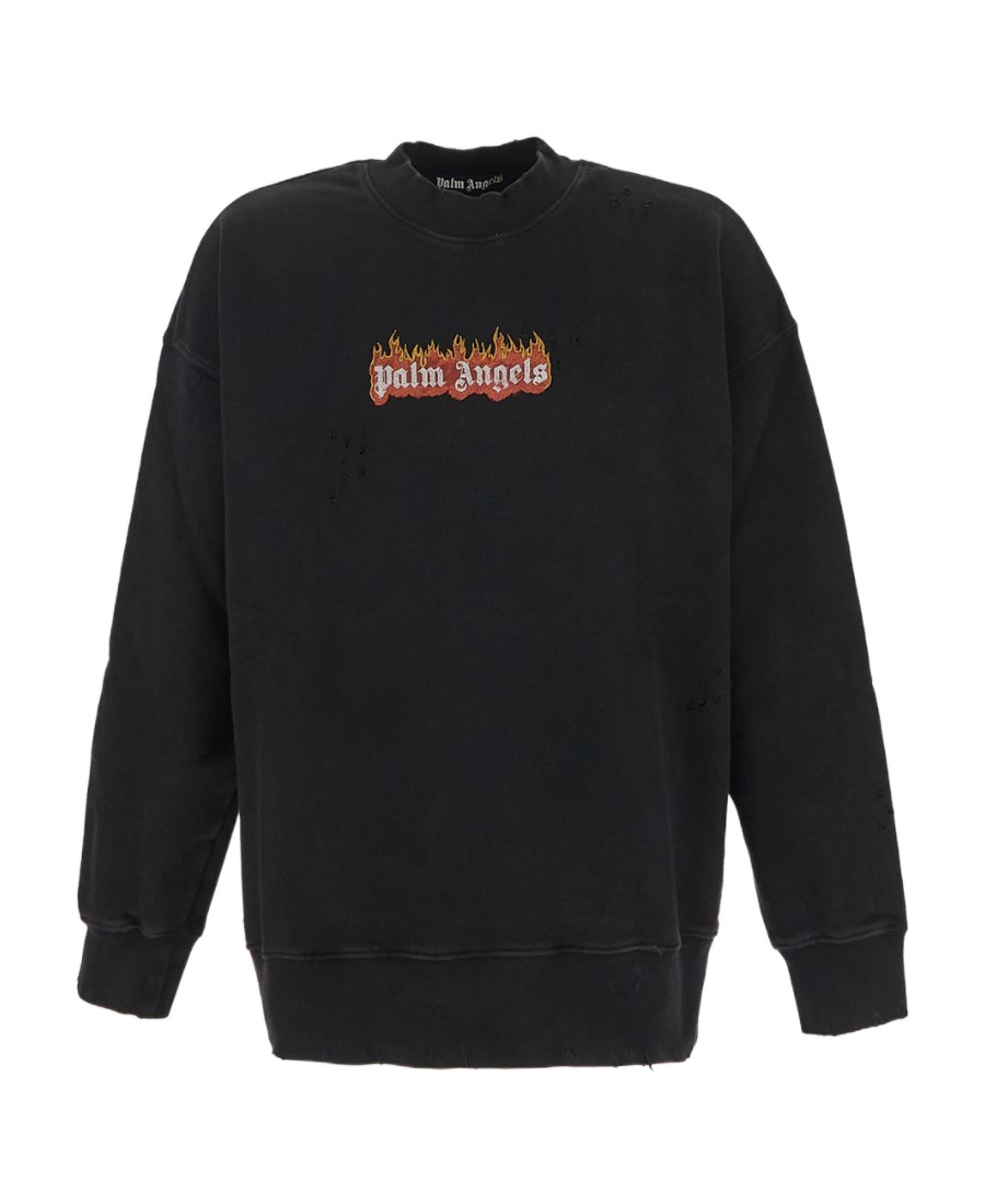 Shop Palm Angels Burning Logo-print Distressed Sweatshirt In Black
