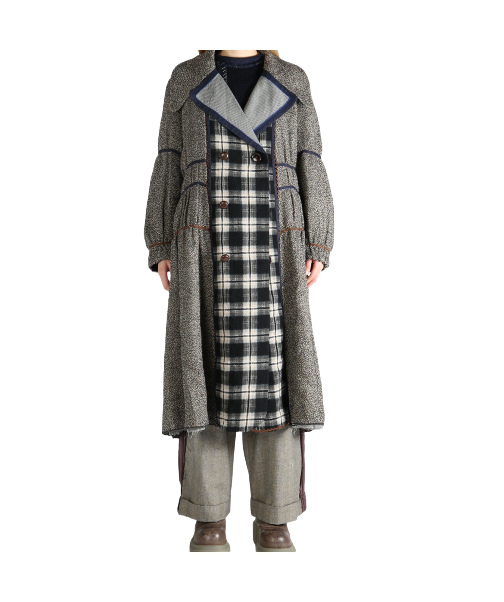 Shop Communs Checked Wool Coat In Gray