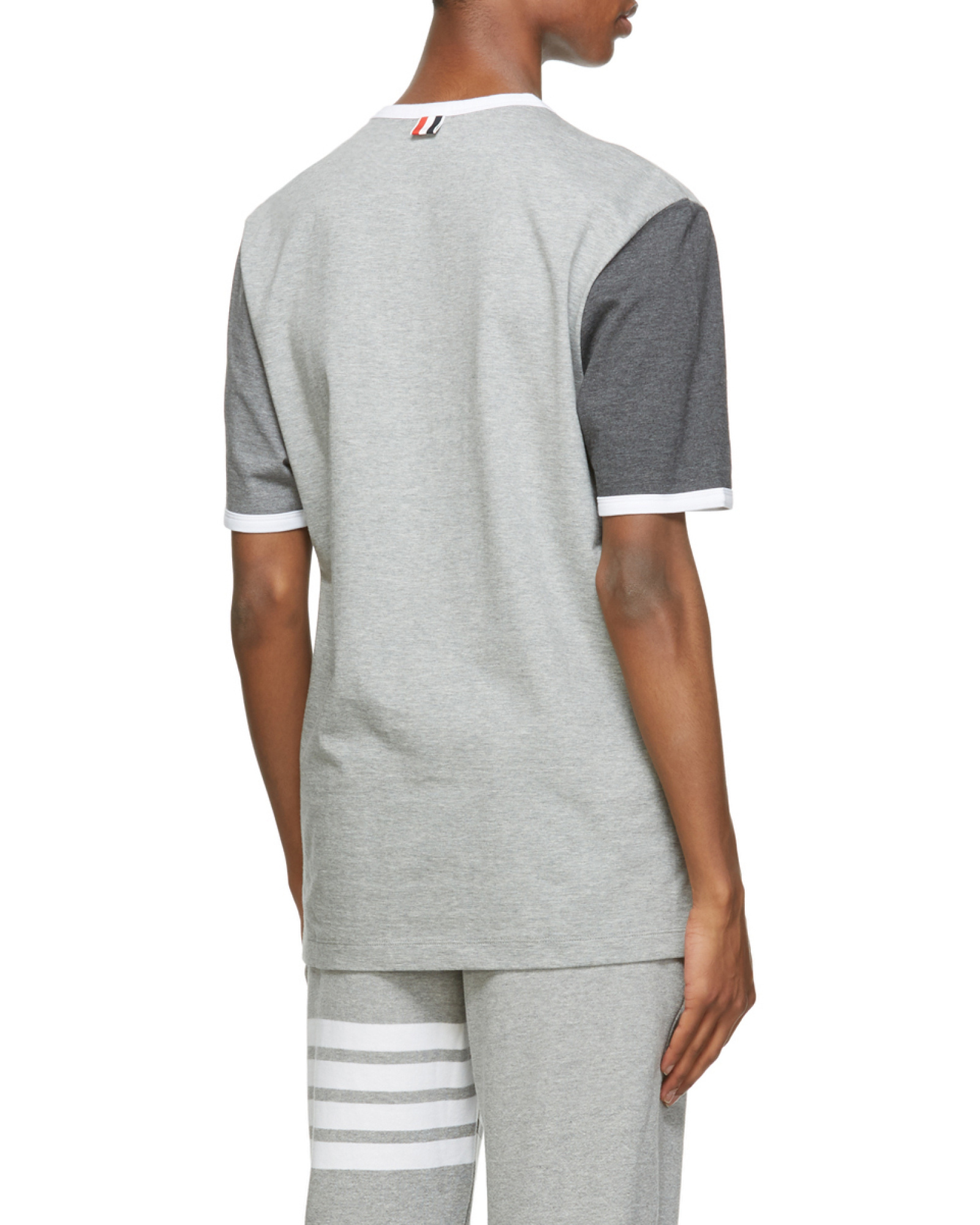 Thom Browne Contrast Sleeve Crewneck Cotton Ringer T-shirt In White