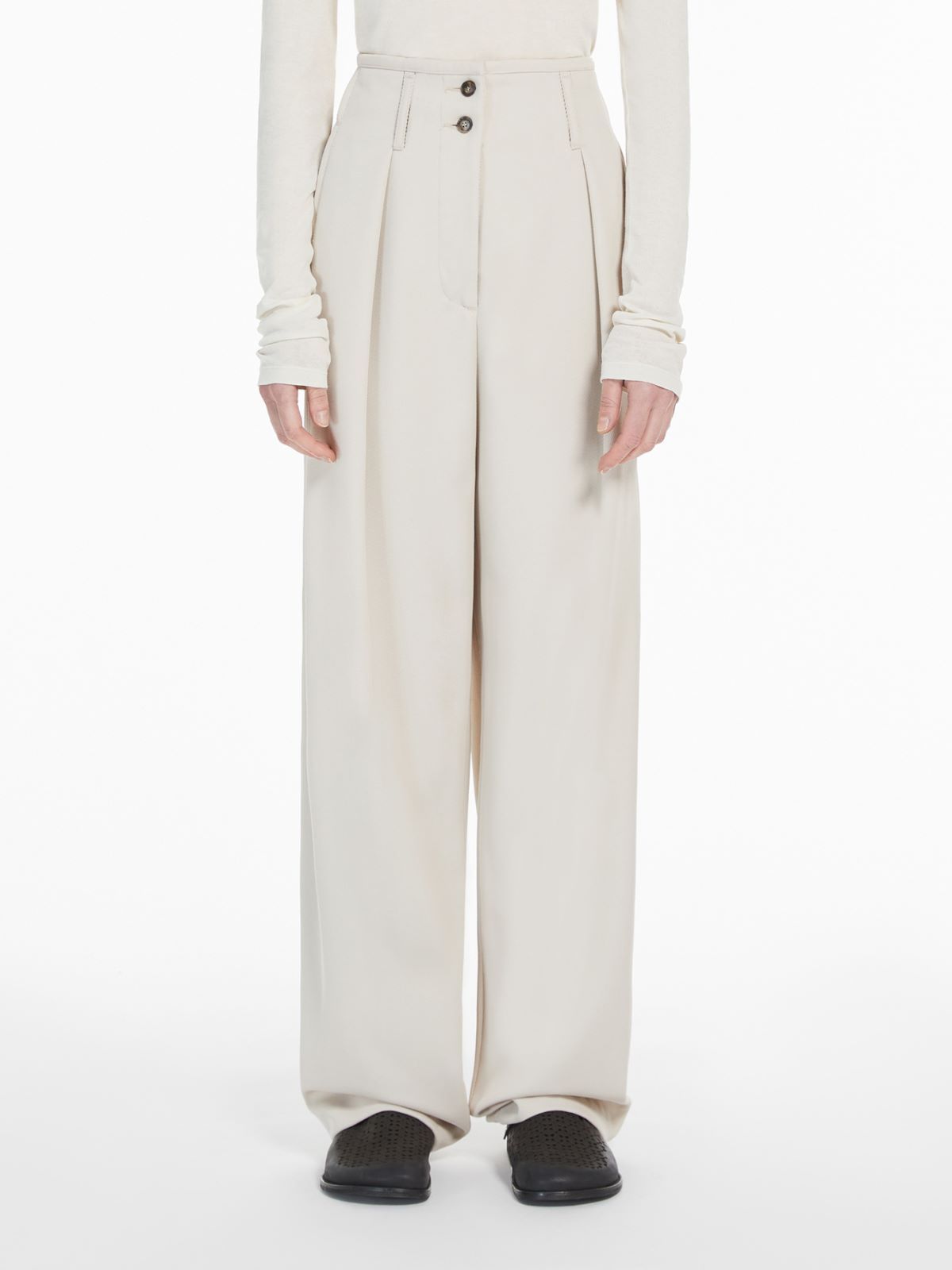 Weekend Max Mara Wool Canvas Wide-leg Pants In White