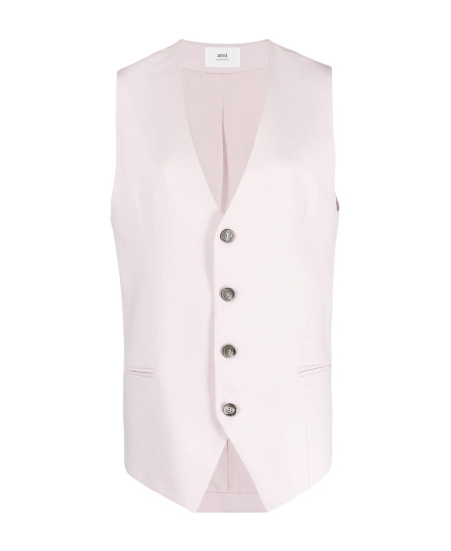 Ami Alexandre Mattiussi Ami Paris V-neck Sleeveless Buttoned Waistcoat In White