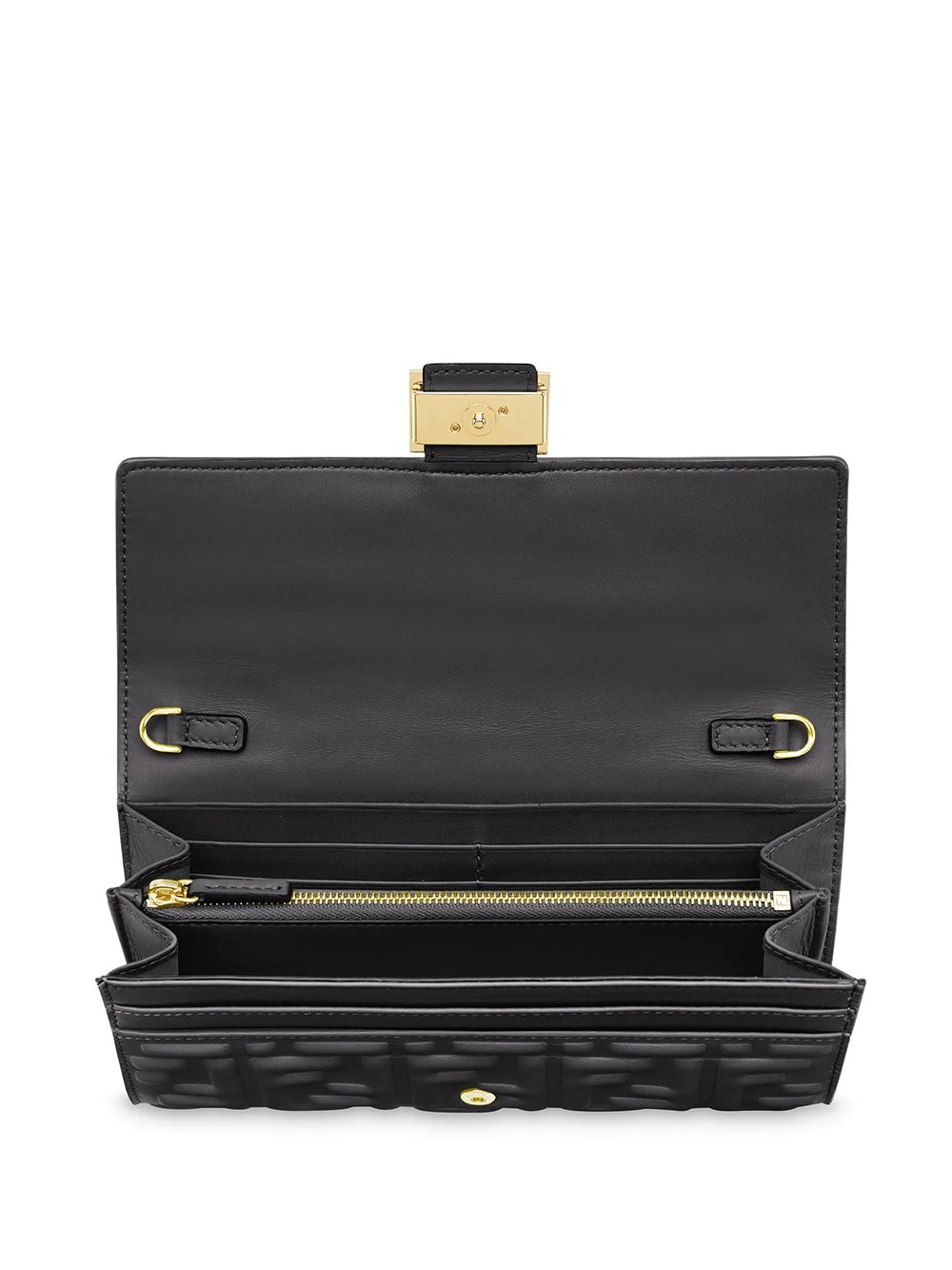 Fendi Baguette Leather Wallet On Chain In Black