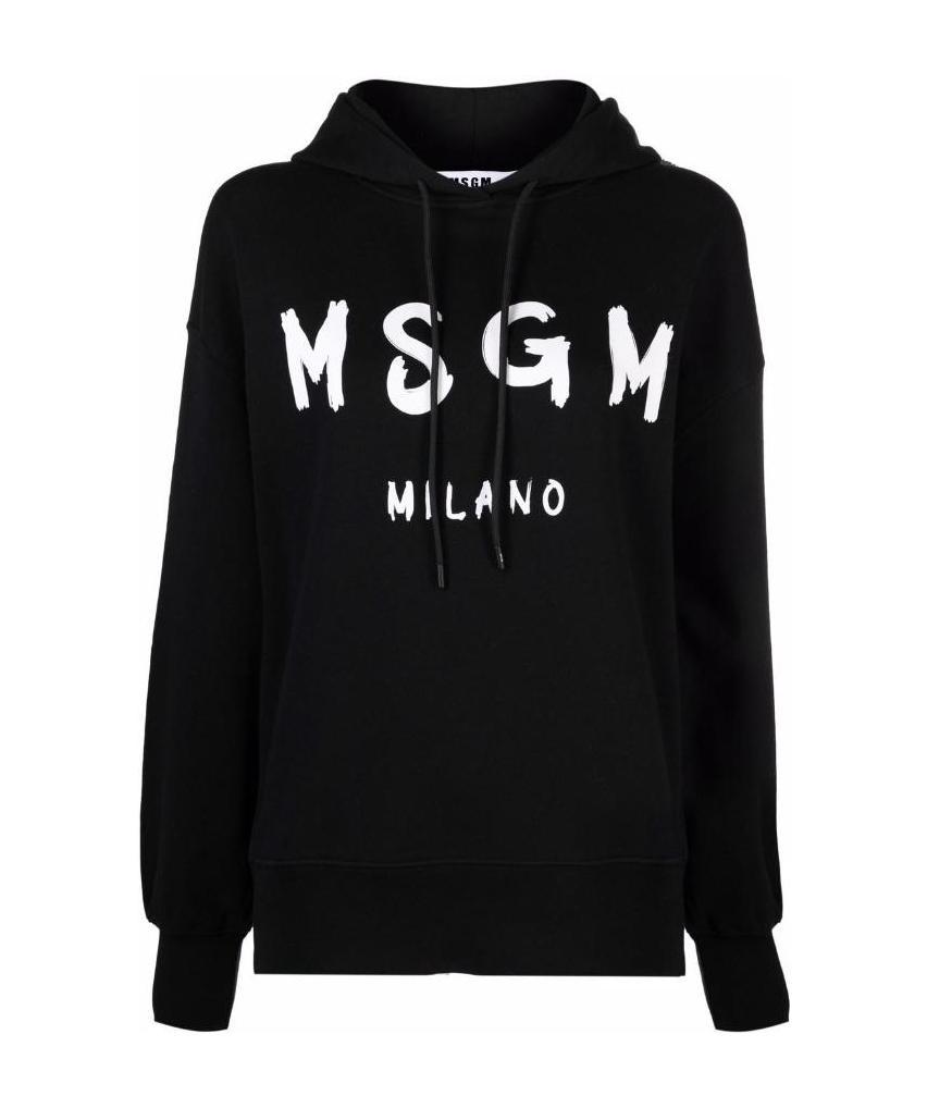 Msgm Logo-print Drawstring Hoodie In Black