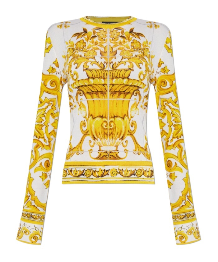 Dolce & Gabbana Dolce&gabbana Majolica Print Silk Sweater In Yellow
