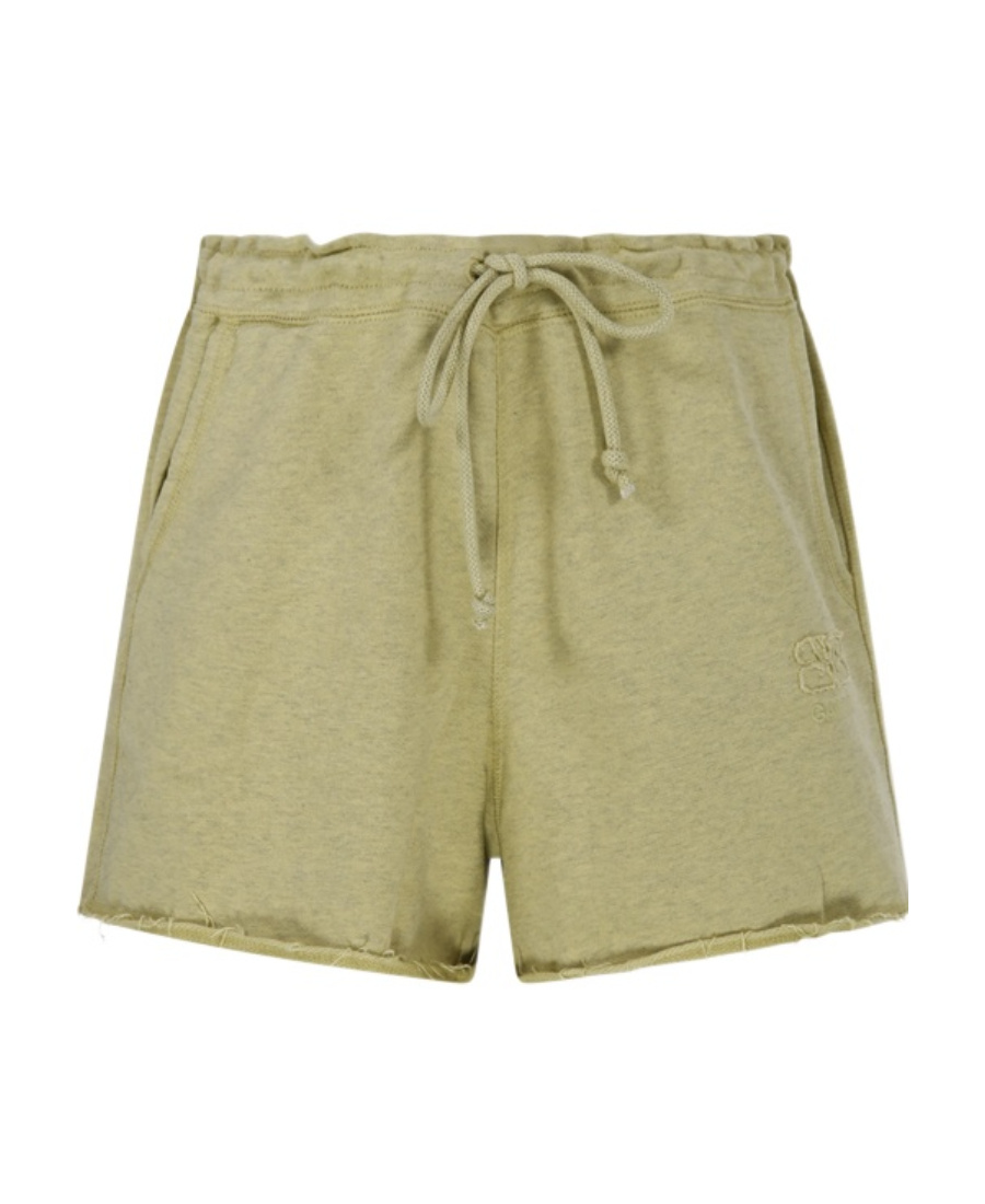 Ganni Drawstring-waist Raw-edge Shorts In Nude
