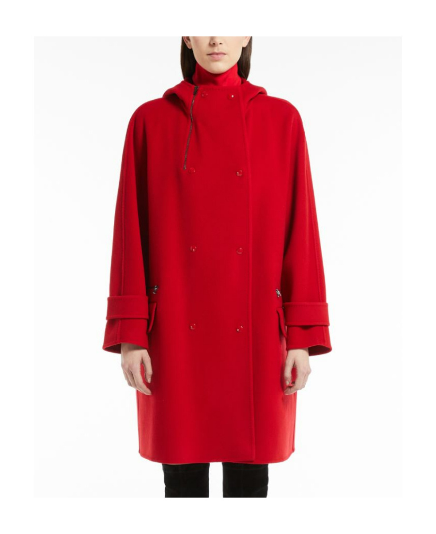 Max Mara Hooded Wool Coat In Red