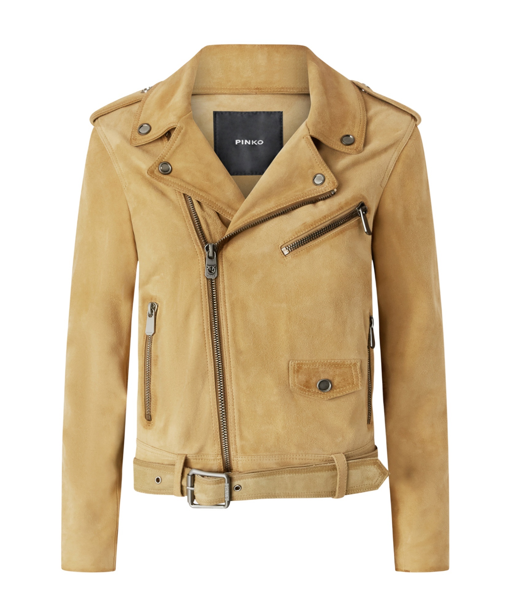 Pinko Suede Biker Jacket In Nude