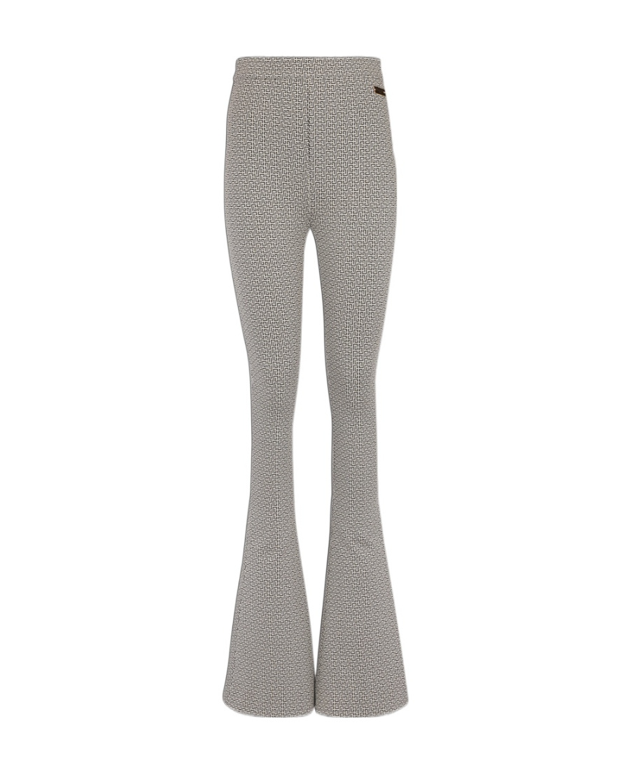 Balmain Monogram Jacquard Flared Trousers In Gray