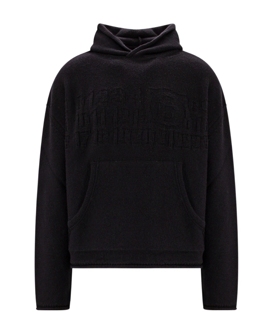 Mm6 Maison Margiela Wool Blend Hooded Sweatshirt With Embroidered Detail In Black
