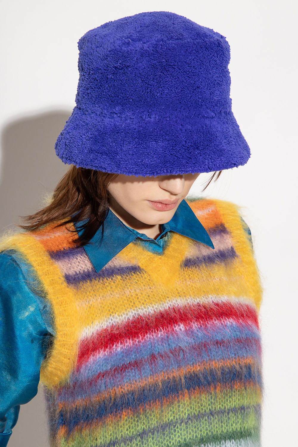Marni Shearling Bucket Hat In Blue
