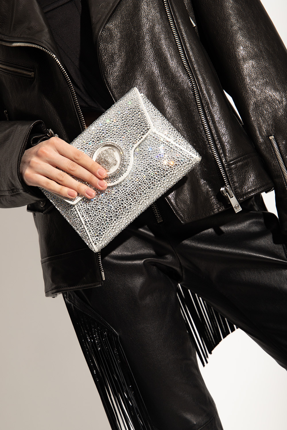 Versace Crystal La Medusa Envelope Clutch In White