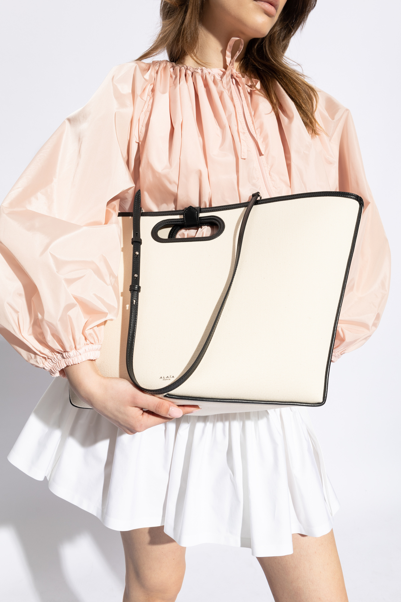Alaïa Folded Large Leather-trimmed Canvas Tote Bag In White