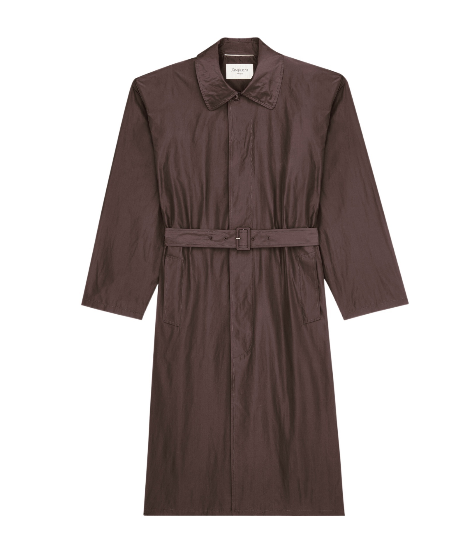Saint Laurent Trench Coat In Silk In Marron Fonce
