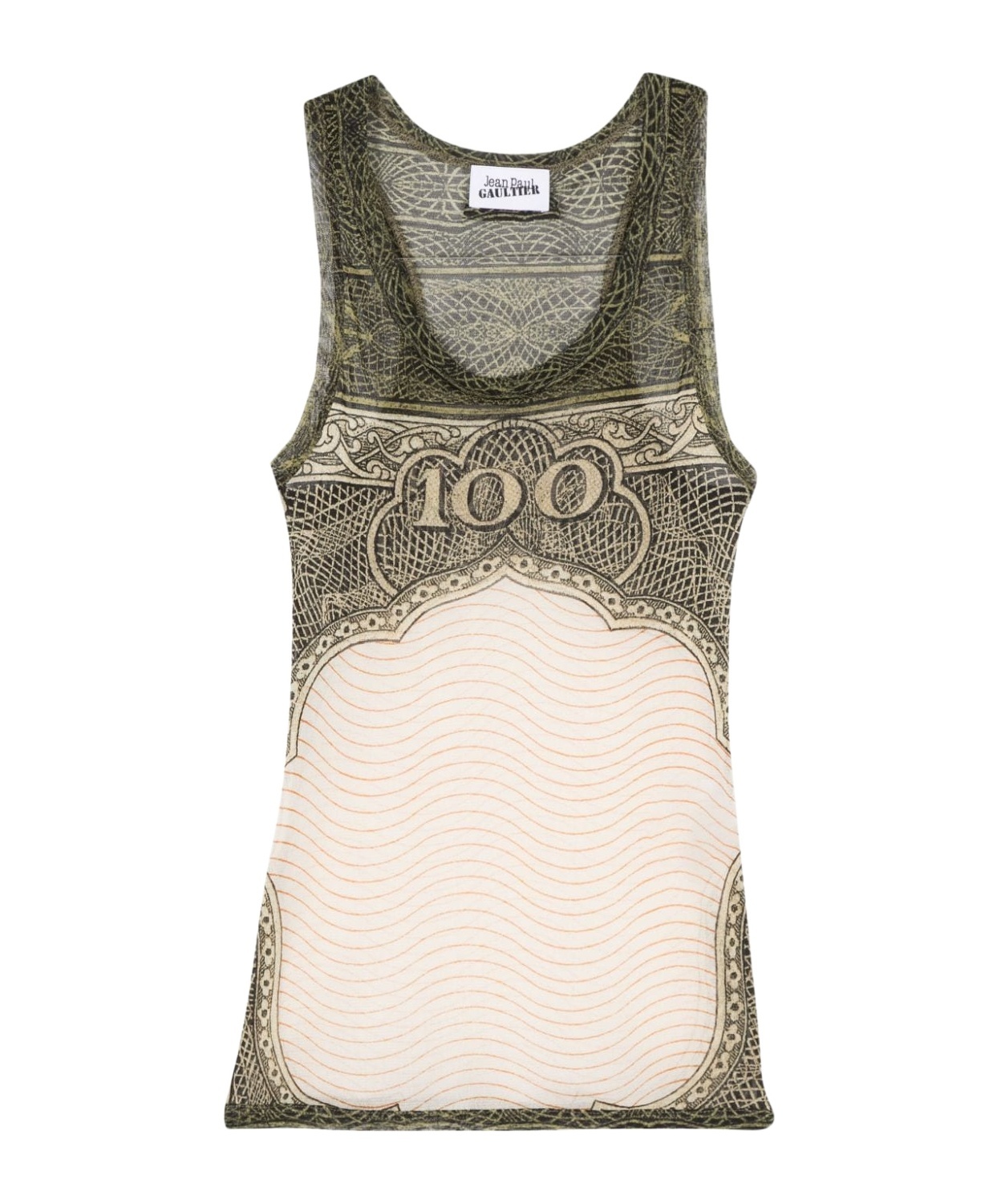 Jean Paul Gaultier Green & Off-white Sheer Tank Top In White