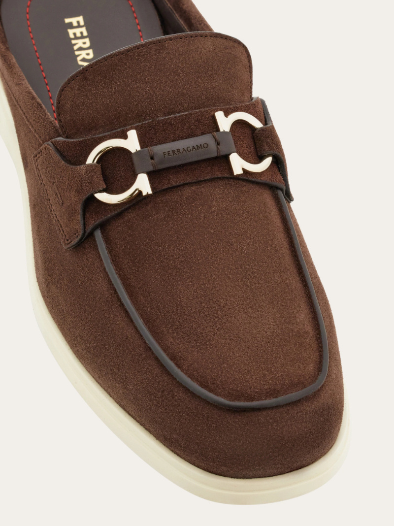 Ferragamo Gancini Buckle Loafer Mule In Brown