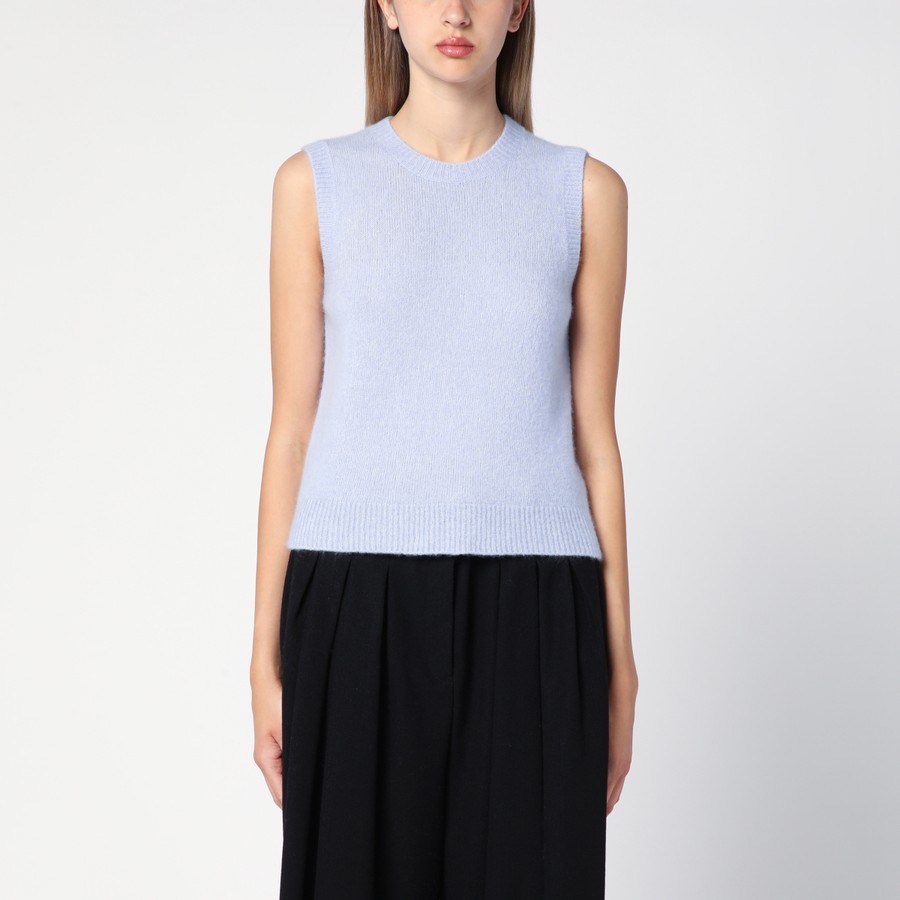 Roberto Collina Sleeveless Crew Neck Ribbed Hem Waistcoat In Blue
