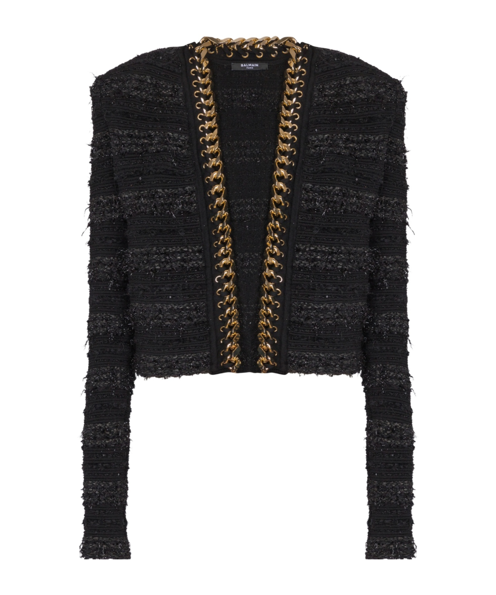 Balmain Chains Details Side To Side Tweed Jacket In Black