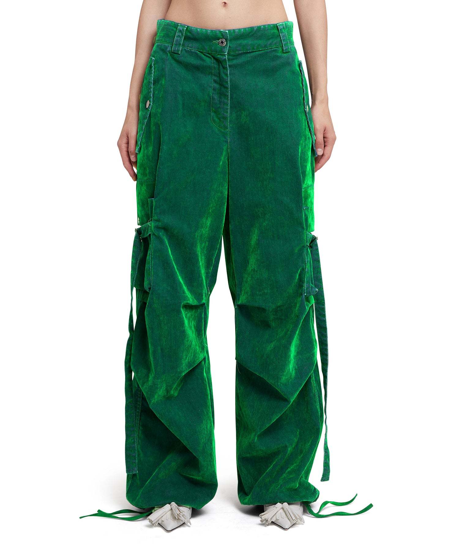 Msgm Flock Denim High-waisted Cargo Jeans In Green