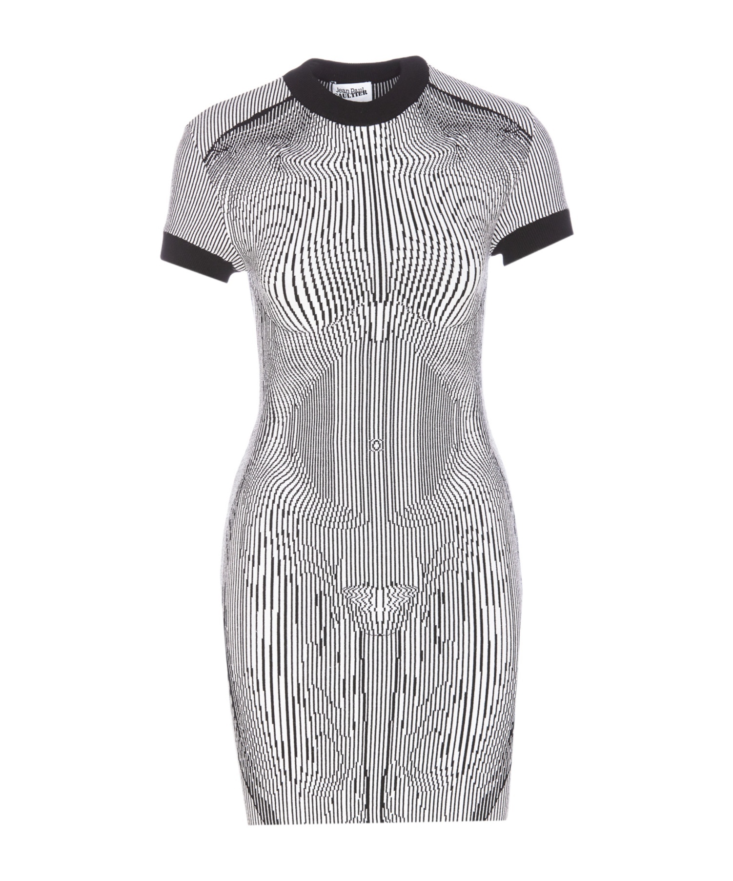 Jean Paul Gaultier Short Dress In Black And White Striped Jacquard Viscose In White