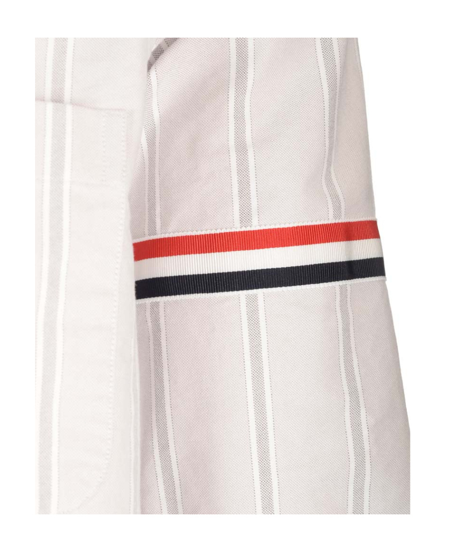 Thom Browne Vertical Stripe Long-sleeve Shirt With Tricolor Detail In White
