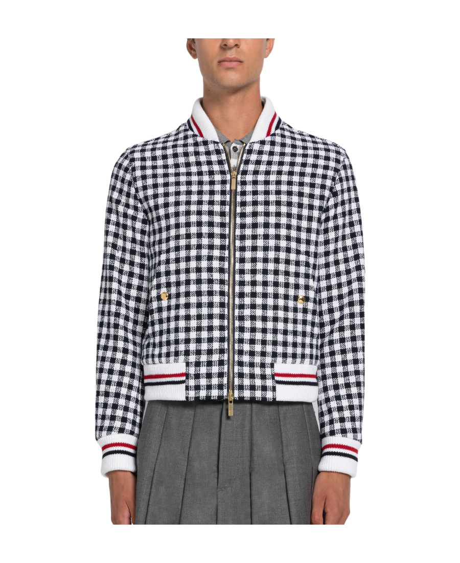 Thom Browne Gingham-check Bomber Jacket In Gray