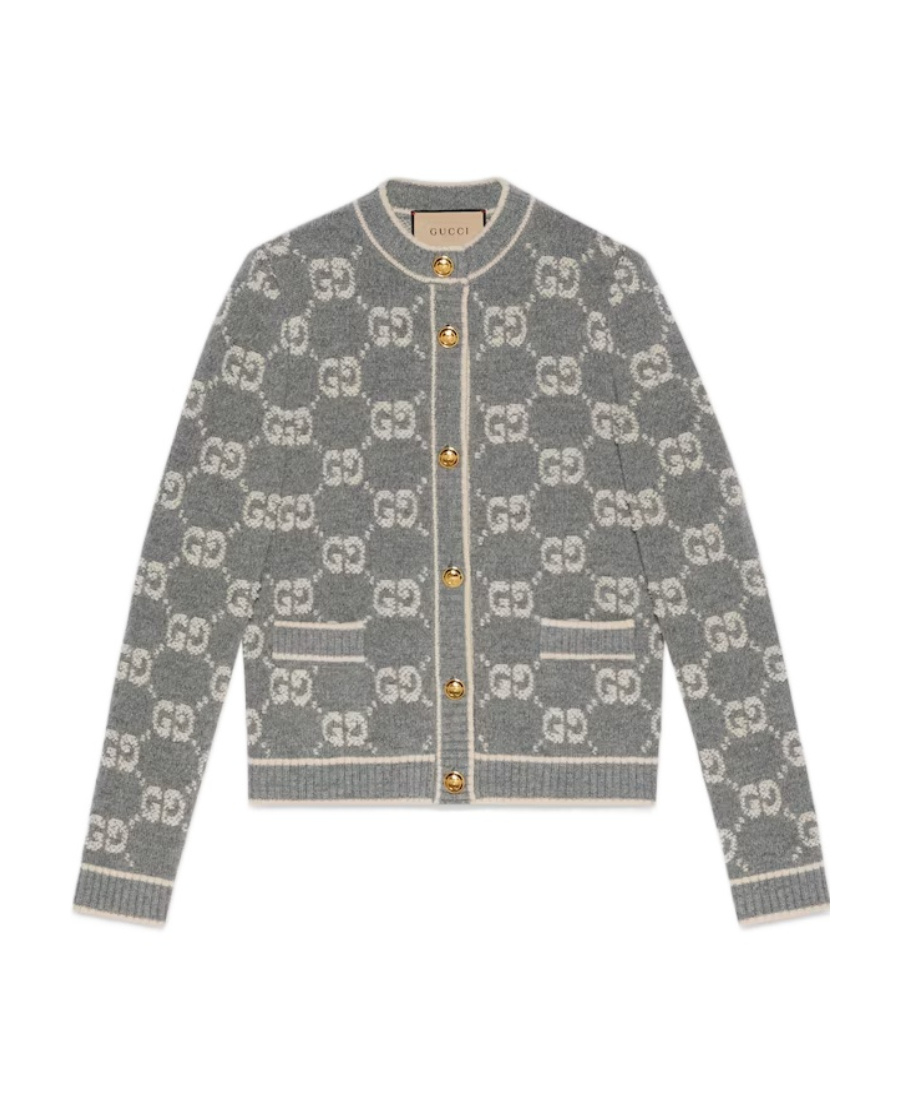Gucci Gg Wool Bouclé Jacquard Cardigan In Nude