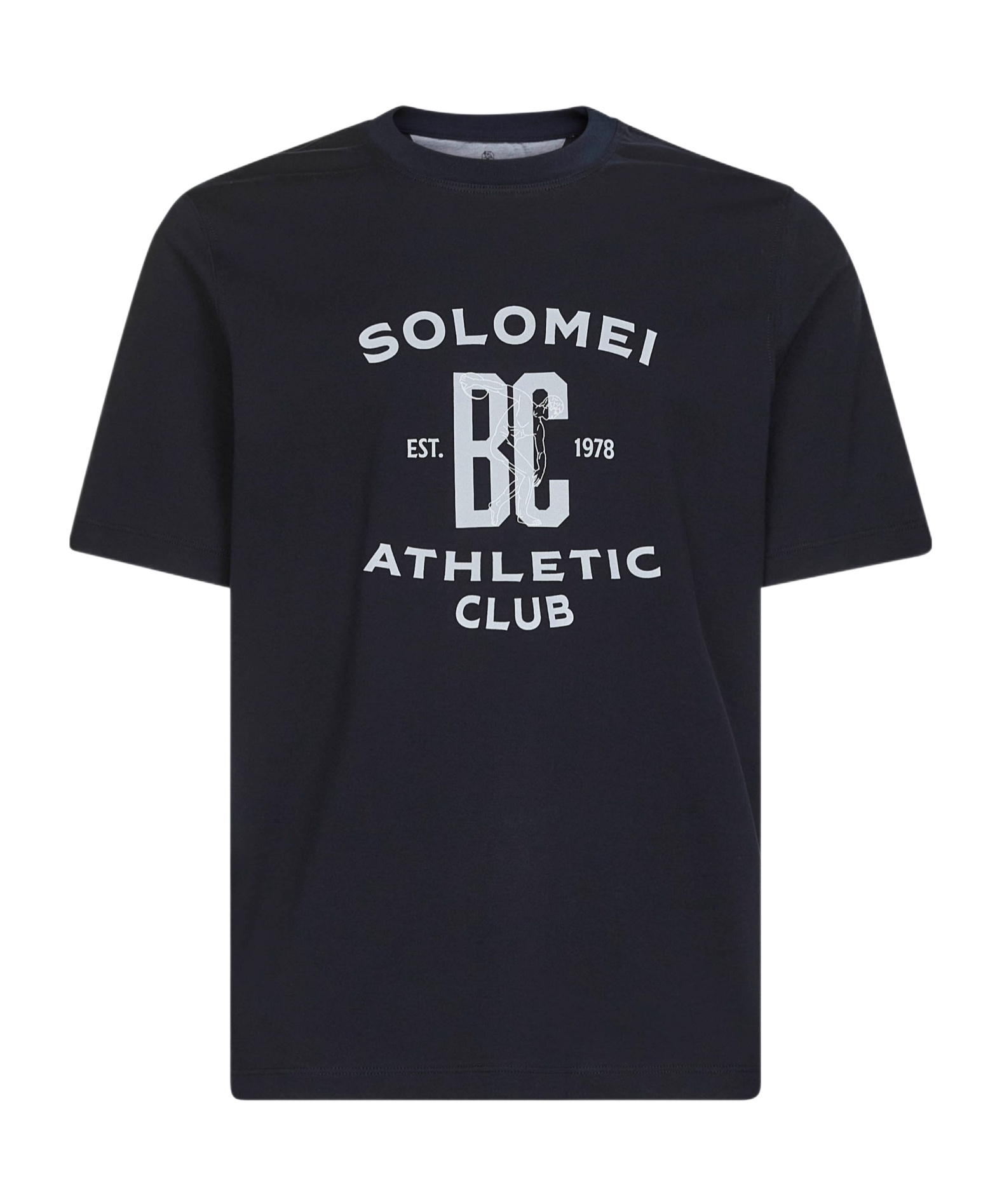 Brunello Cucinelli Men Blue Jersey Printed Crewneck T-shirt In Black