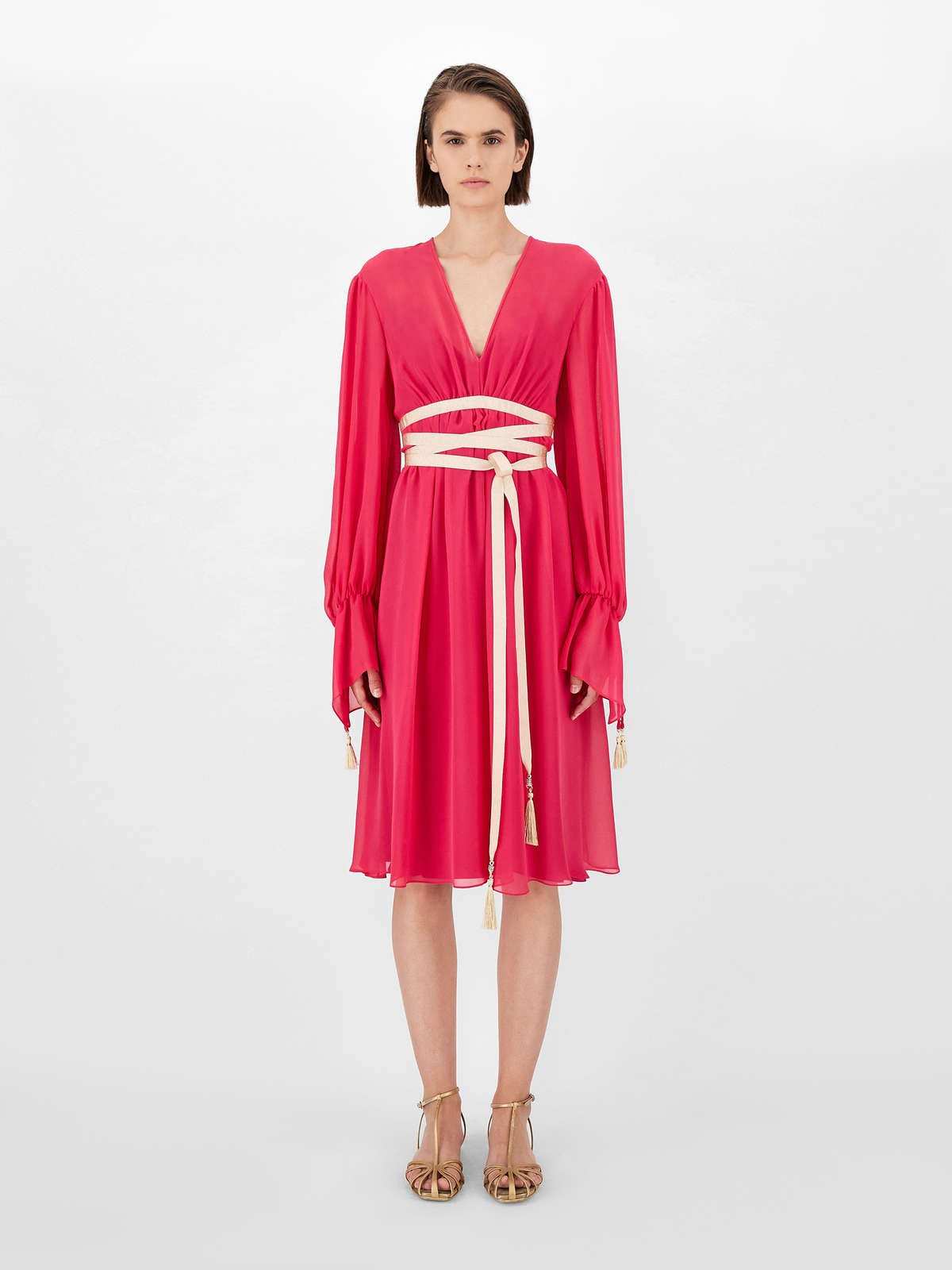 Max Mara V-neck Long-sleeved Dress In Pink